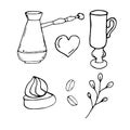 Coffee lover set. Hand drawn doodle vector illustration.